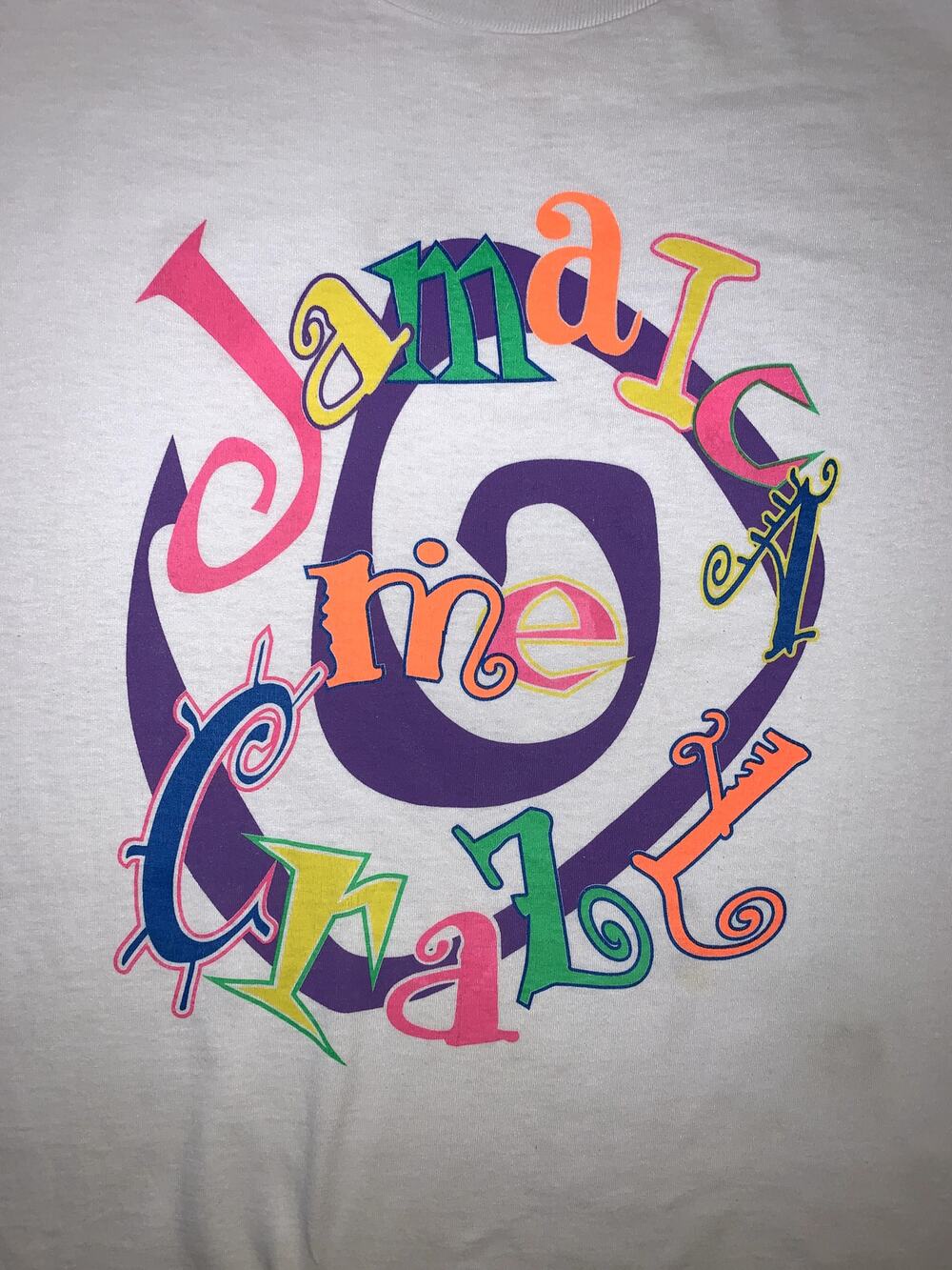 Vintage 90s Jamaica Me Crazy White Neon T Shirt Hanes USA Single Stitch XL